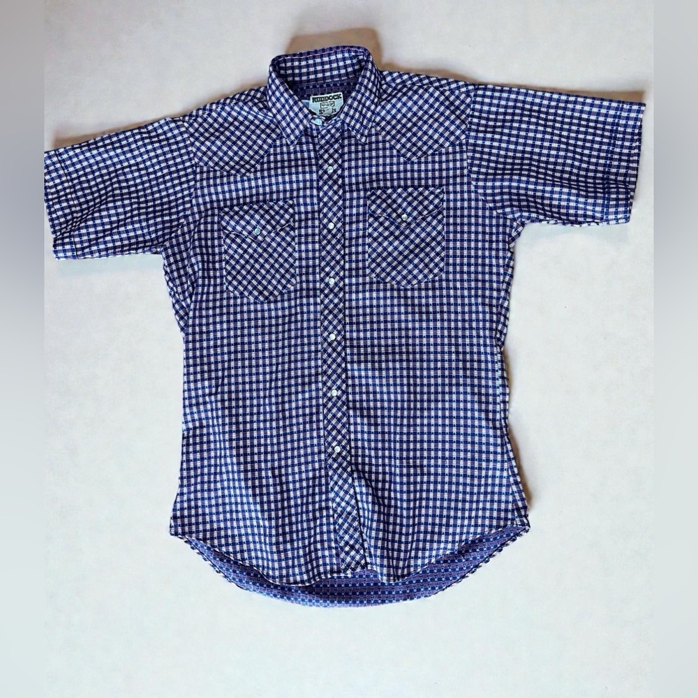Vintage Ruddock Western pearl snap USA short sleeve checkered stars Shirt